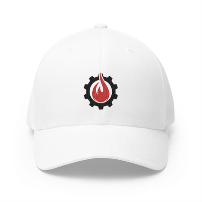 Fireball Gear - Brand Logo - Flame & Gear - Black & Red - FlexFit Cap