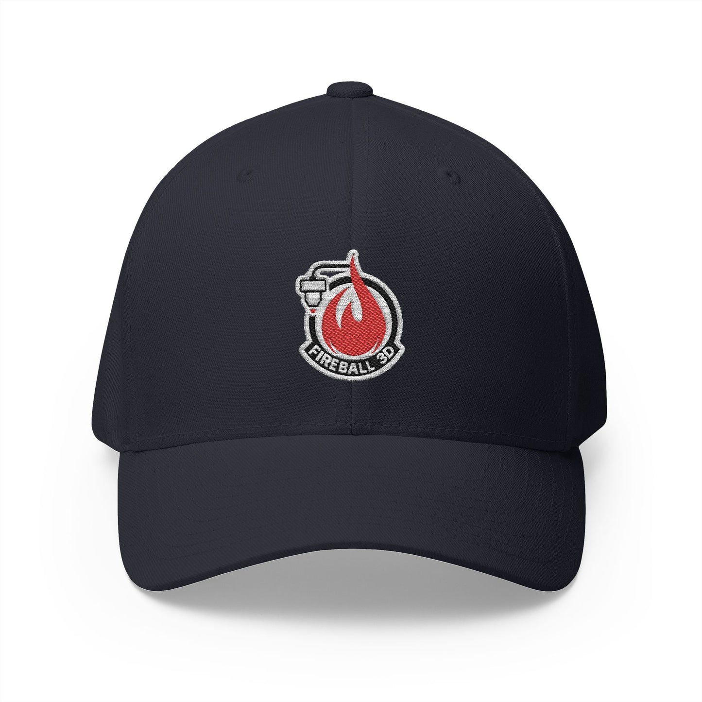 Fireball 3D - Brand Logo - Flame & Text - Red & White - Dark Colors - FlexFit Cap